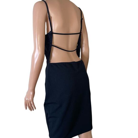 E.L.H. Studio black dress mini V-neck Satin V-neck mini body-con lace top NEW LG - Picture 3 of 10